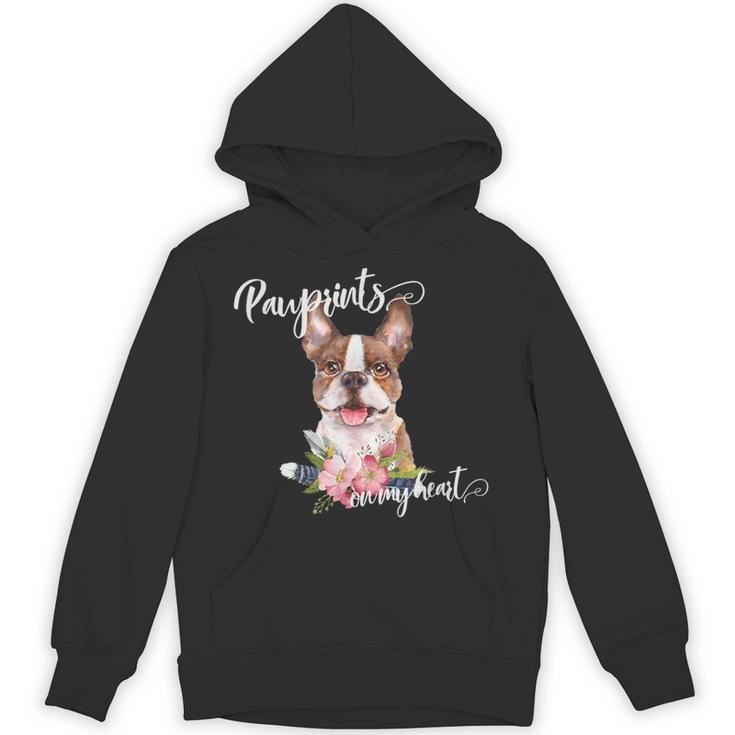 Brown Boston Terrier With Flowers And Feathers Unisex Hoodie