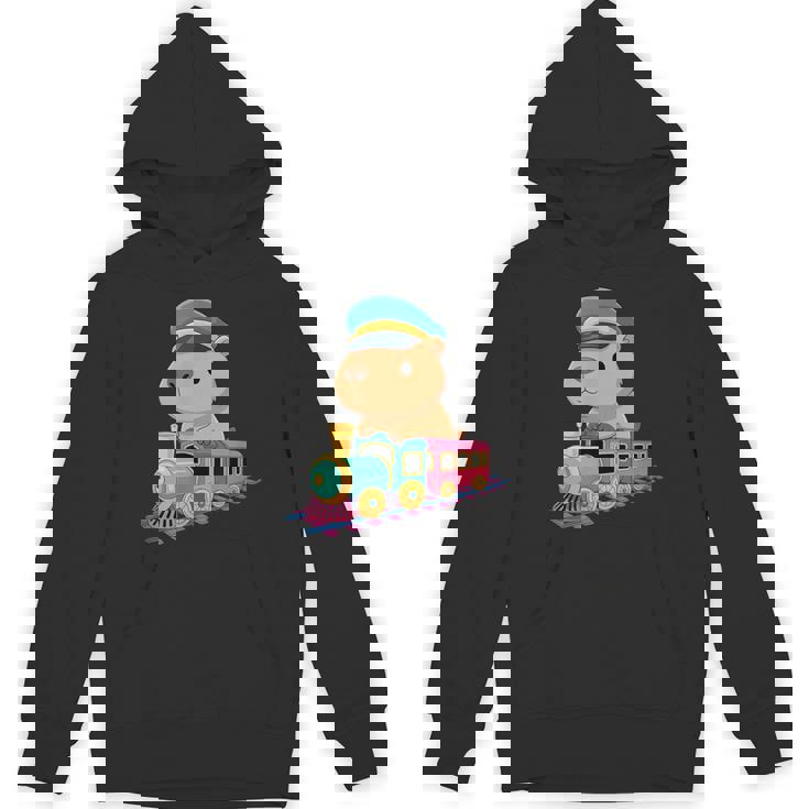 Capybara Riding Train Cute Kawaii Cartoon Rail Adventure パーカー