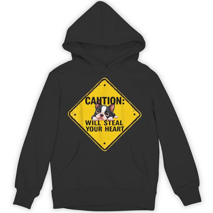 Caution Sign Boston Terrier Dog  Bostie Puppy Unisex Hoodie