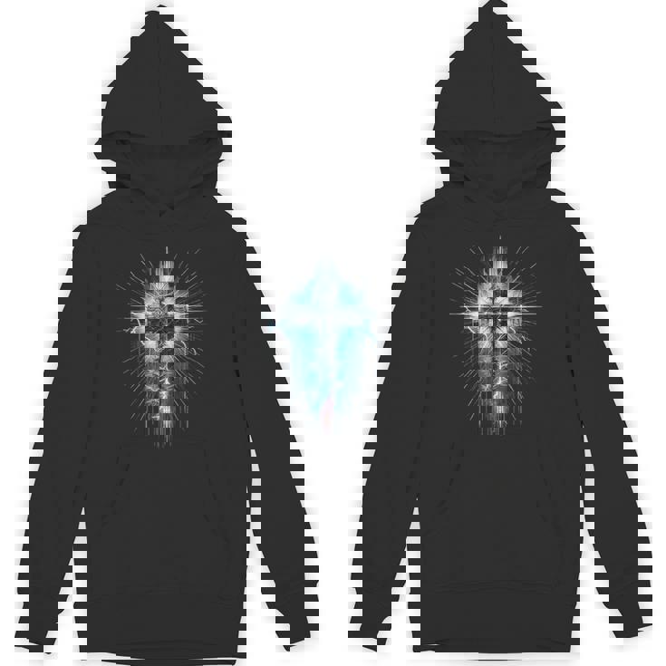 Christian Cross Punk Art Style Distressed Crown Of Thorns Unisex Hoodie