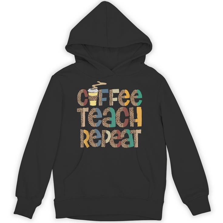 Coffee Teach Repeat Leopard Print Back To School Teachers Unisex Hoodie