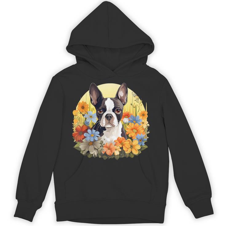 Cute Boston Terrier Spring Flower Garden Colorful Puppy Dog Unisex Hoodie