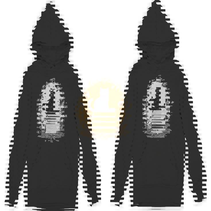 Cute Cat Sitting On Books With Mushrooms Cottage Core Hoodie