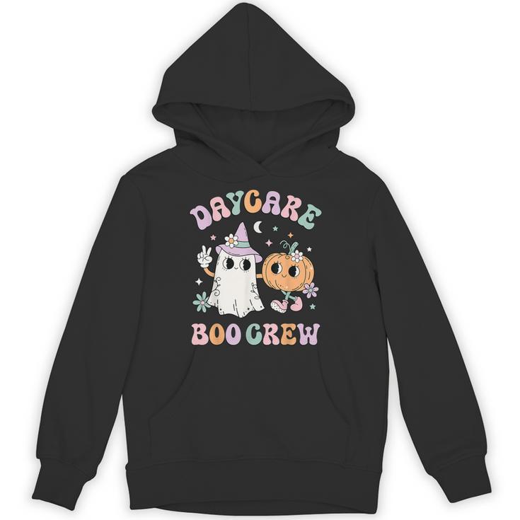 Daycare Boo Crew Groovy Halloween Floral Ghost Kid Teacher Unisex Hoodie