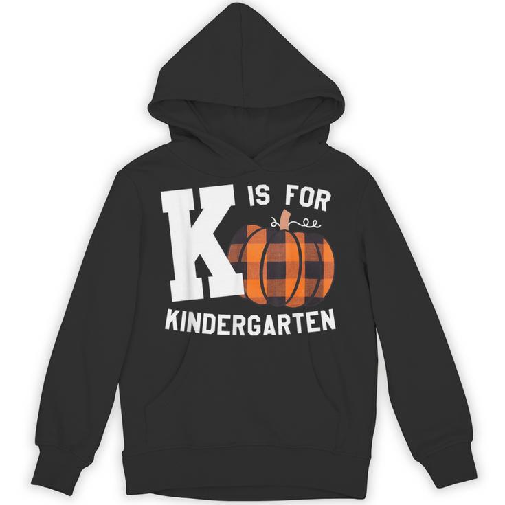 Fall Kindergarten Teacher K Is For Buffalo Plaid Pumpkin Unisex Hoodie