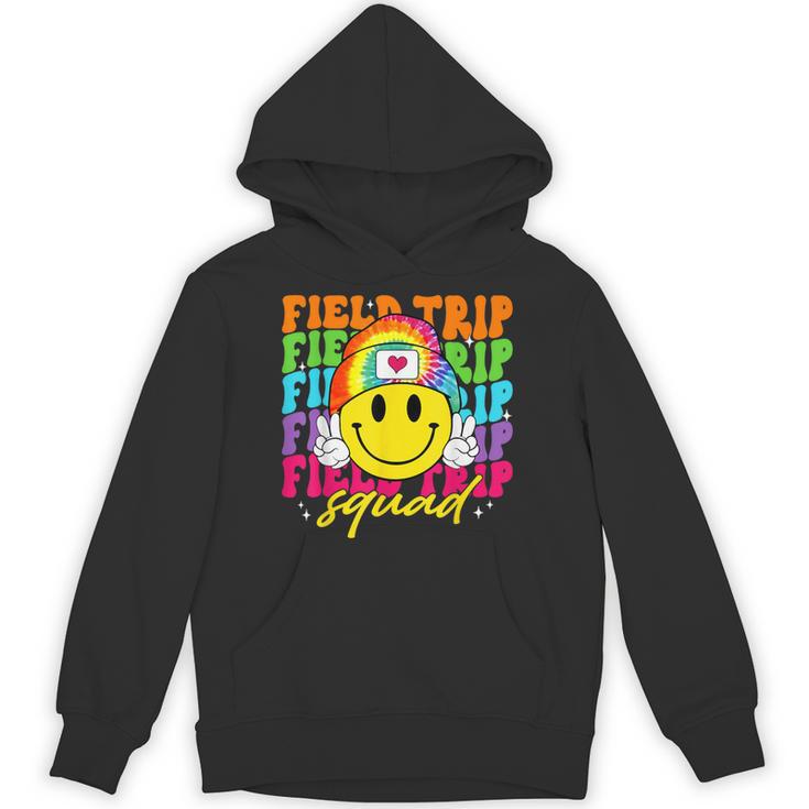 Field Trip Squad Groovy Field Day Smile Face Teacher Tie Dye Unisex Hoodie