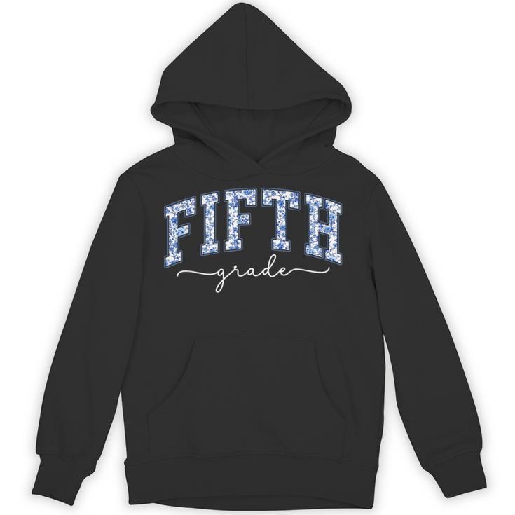 Fifth Grade Coquette Toile Blue Bow Floral Women Teacher Unisex Hoodie