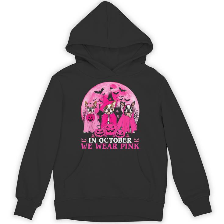 Ghost And Witch Boston Terrier Dog In October We Wear Pink Unisex Hoodie