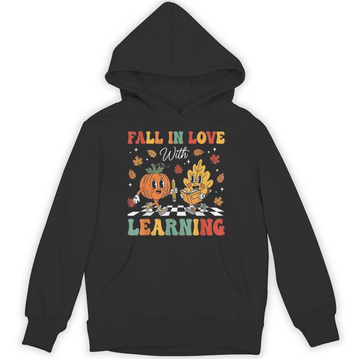 Groovy Fall In Love With Learning Autumn Pumpkin Teacher Unisex Hoodie