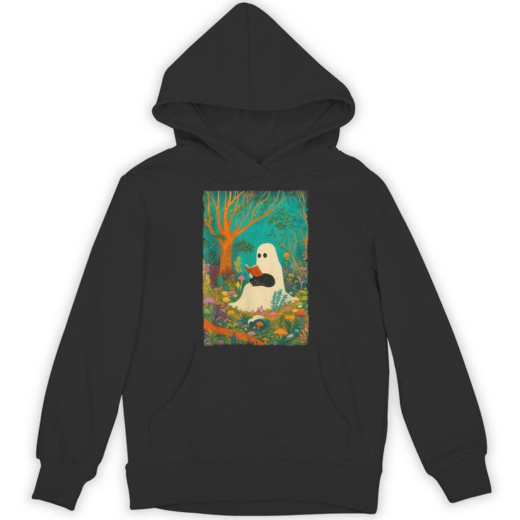 Groovy Ghost Reading Book Cat Halloween Ghost Teacher Unisex Hoodie