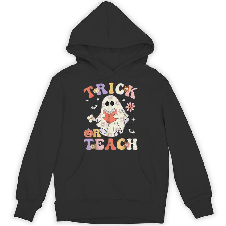 Groovy Halloween Trick Or Teach Retro Floral Ghost Teacher Unisex Hoodie