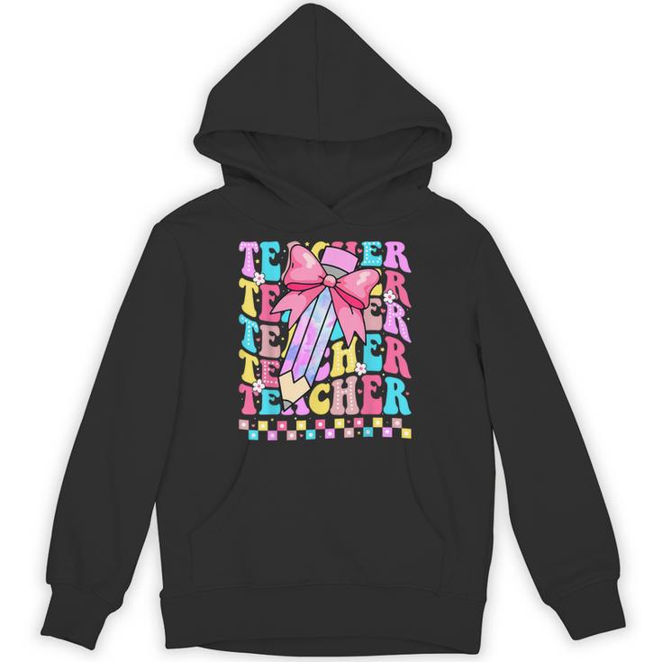 Groovy Teacher Cute Coquette Bow Flower Retro Back To School Unisex Hoodie