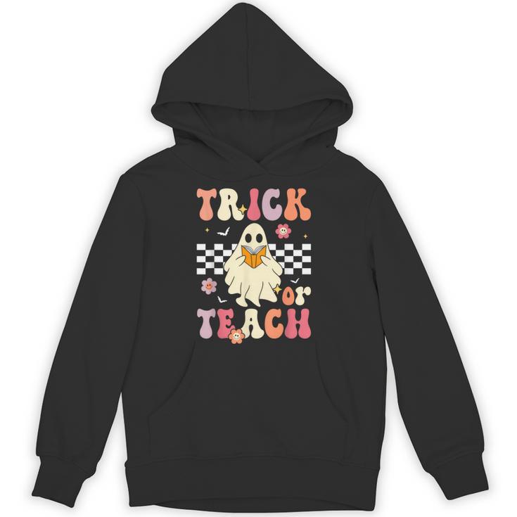 Groovy Teacher Halloween Retro Trick Or Teach Floral Ghost Unisex Hoodie