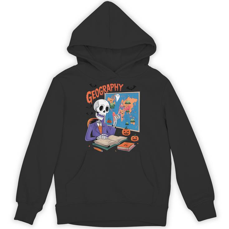 Halloween Skeleton Geography Teacher Pumpkin Bats Classroom Unisex Hoodie