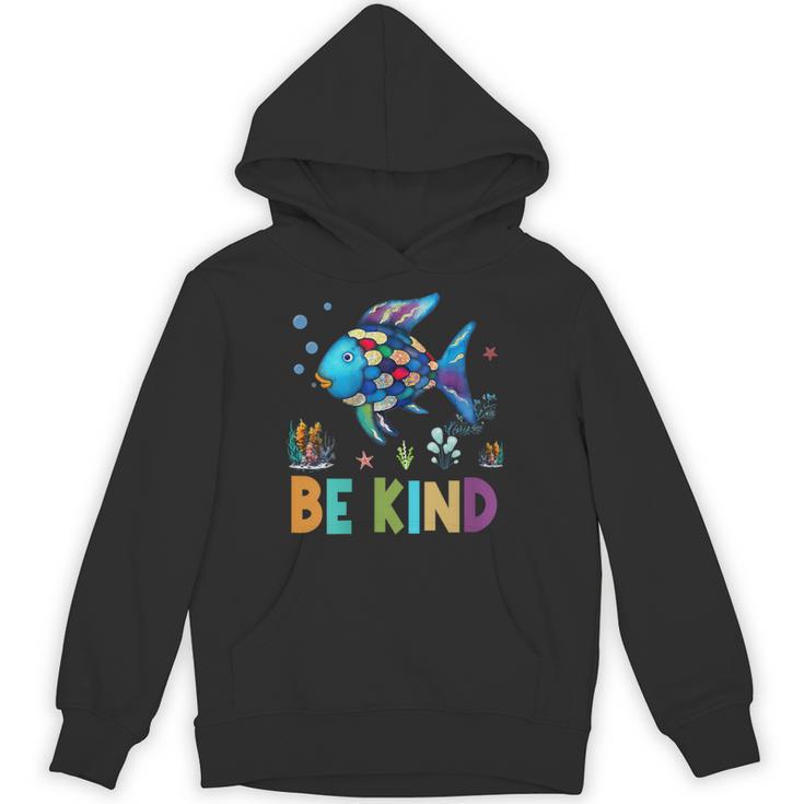 Happy First Day Of School Fish Rainbows Teacher Be Kind Unisex Hoodie