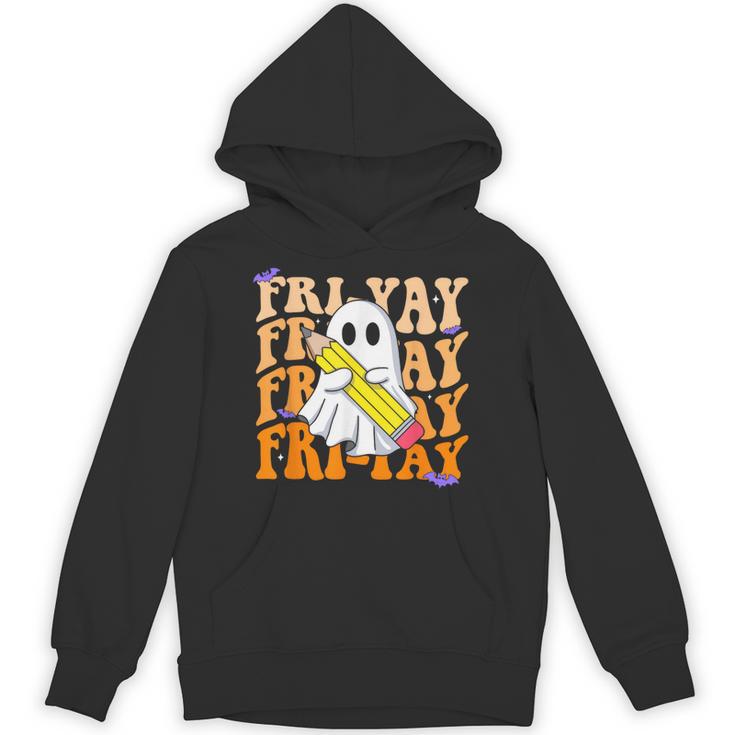 Happy Fri-Yay Friday Lovers Groovy Teacher Life Halloween Unisex Hoodie