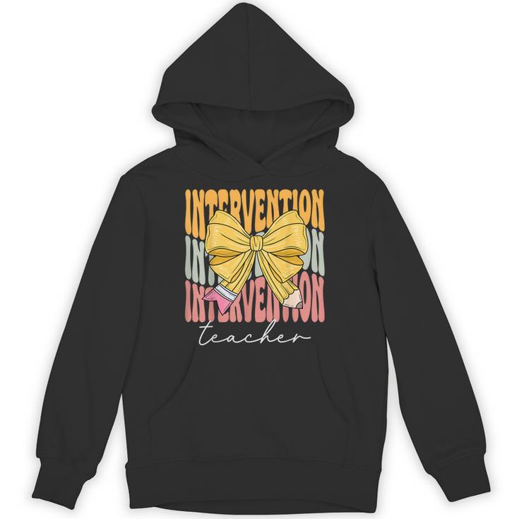 Interventionist Teacher Groovy Coquette Bow Back To School Unisex Hoodie