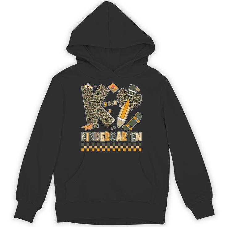 K Is For Kindergarten Teacher Coquette Bow Camo Unisex Hoodie