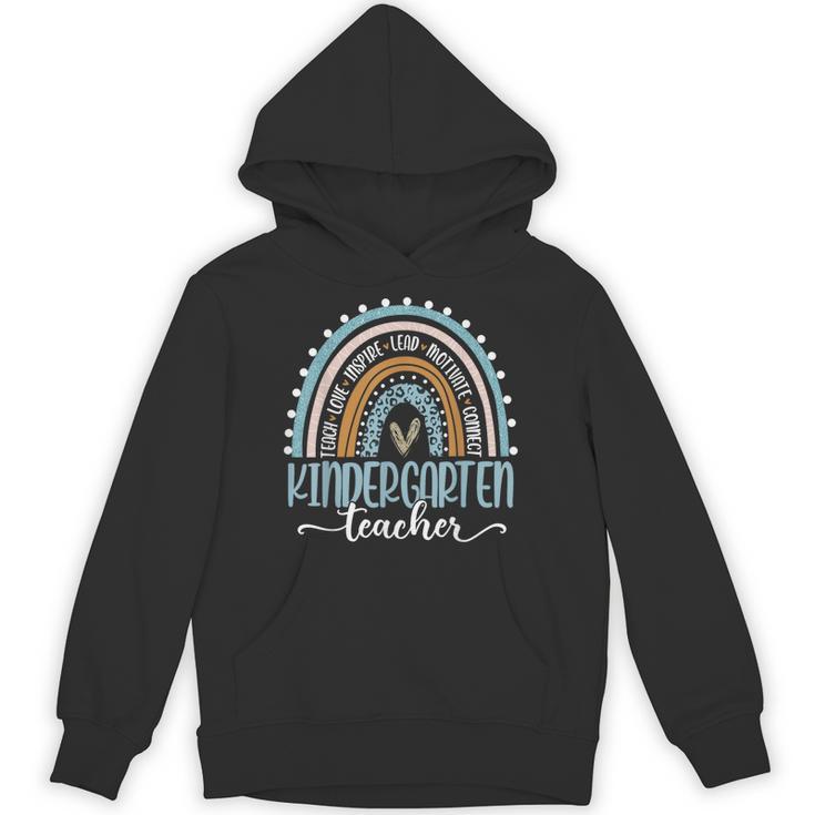 Kindergarten Teacher Leopard Boho Rainbow Back To School Unisex Hoodie