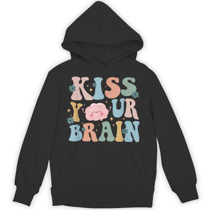 Kiss Your Brain Teacher Inspire Educate Groovy Retro Vintage Unisex Hoodie