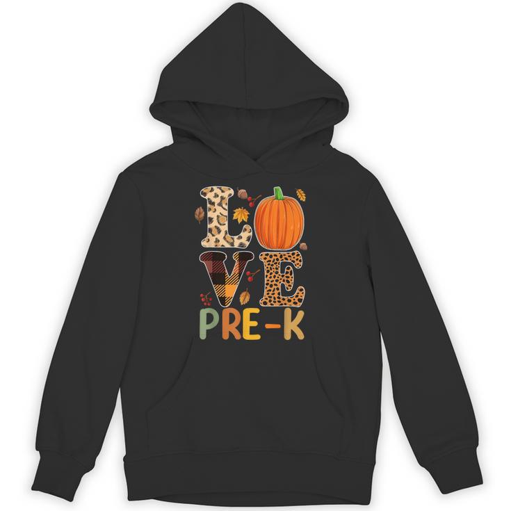 Love Pre-k Teacher Shirts Autumn Fall Pumpkin Fall Leopard Unisex Hoodie