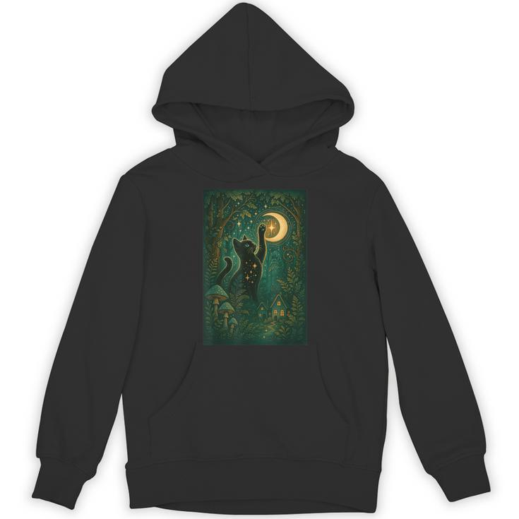 Magical Black Cat Moon Forest Fantasy Cottagecore Hoodie