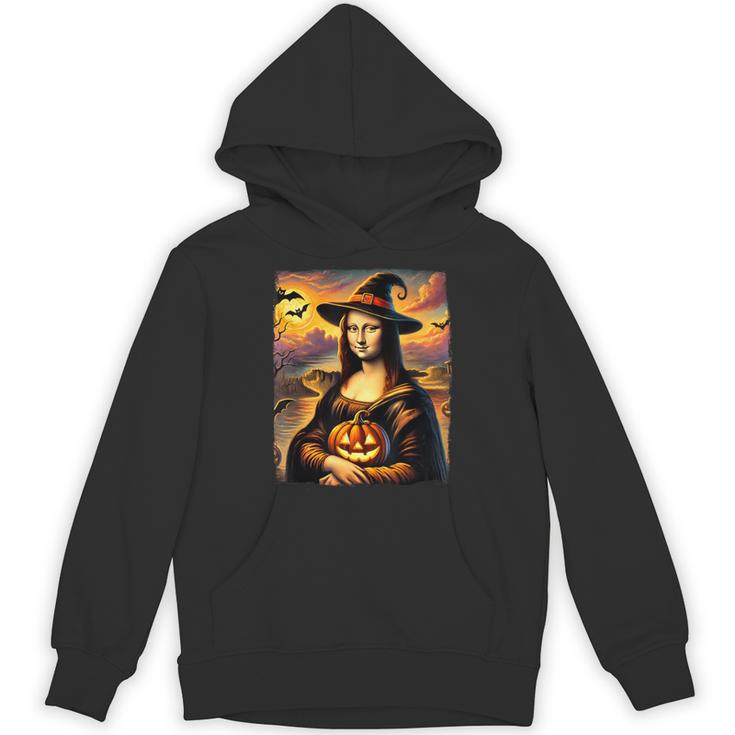 Mona Lisa Pumpkin Halloween Art Teacher Witchy Women Kids Unisex Hoodie