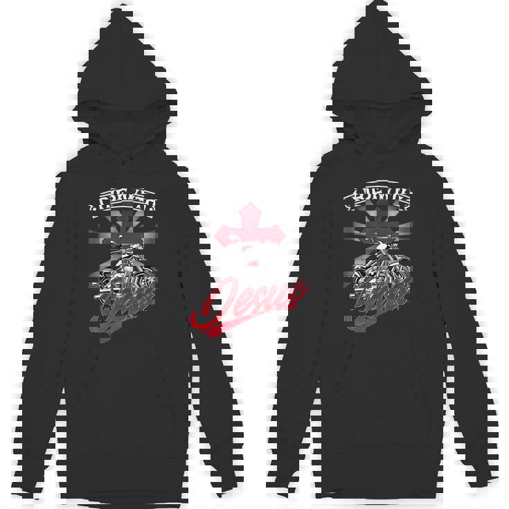 Motorcycle Biker Motorbike Rider I Ride With Jesus Unisex Hoodie