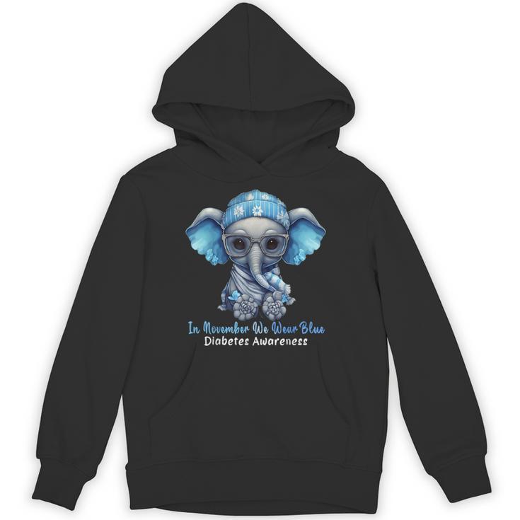 In November We Wear Blue Elephant Diabetes Awareness Unisex Hoodie