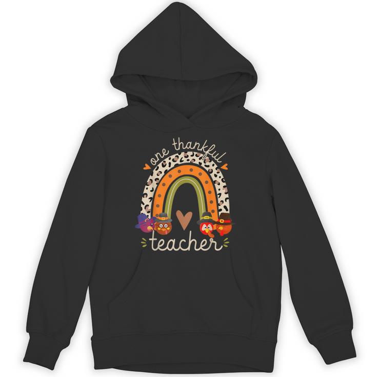 One Thankful Teacher Thanksgiving Turkey Rainbow Fall Unisex Hoodie