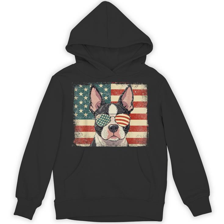 Patriotic Boston Terrier Dog Lover USA Flag 4th Of July For Men Women Kids Unisex Hoodie