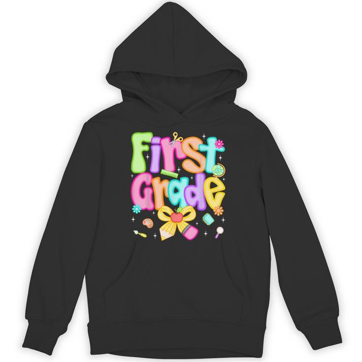 Preppy First Grade Back To School 1st Grade Teacher Girl Kid Unisex Hoodie