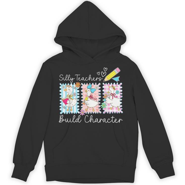 Preppy Silly Teacher Goose Build Character Back To School Unisex Hoodie