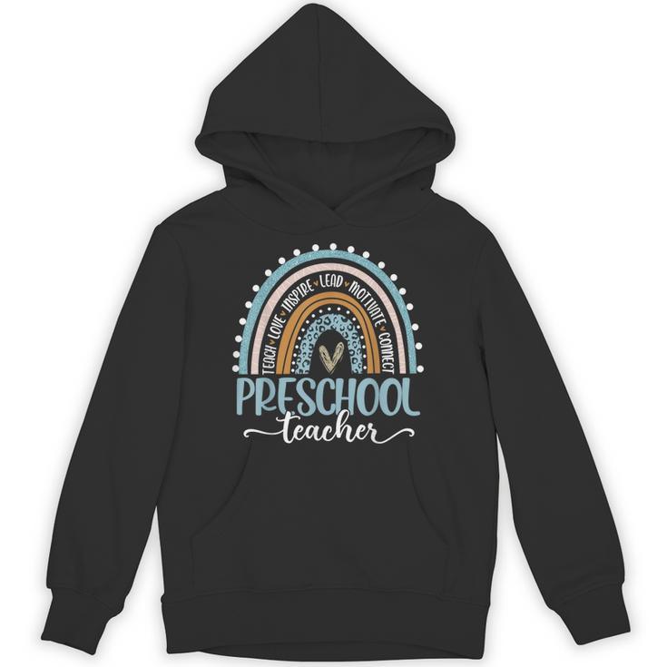 Preschool Teacher Leopard Boho Rainbow Back To School Unisex Hoodie