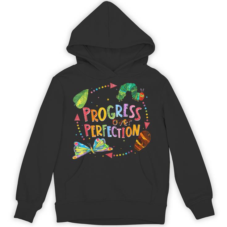 Progress Over Perfection Caterpillar Teacher Back To School Unisex Hoodie