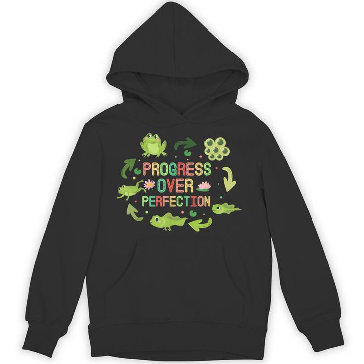 Progress Over Perfection Frog Back To School Teacher Unisex Hoodie