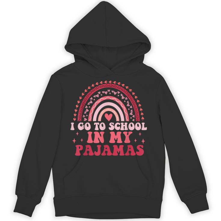 Rainbow Homeschool Mom Teacher I Go To School In My Pajamas Unisex Hoodie