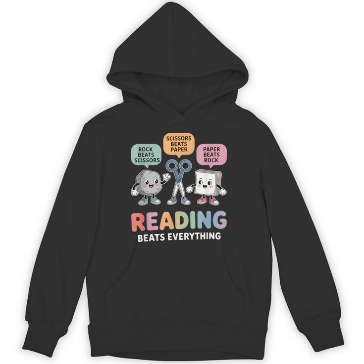 Reading Beats Everything Teacher Rock Paper Scissors Unisex Hoodie