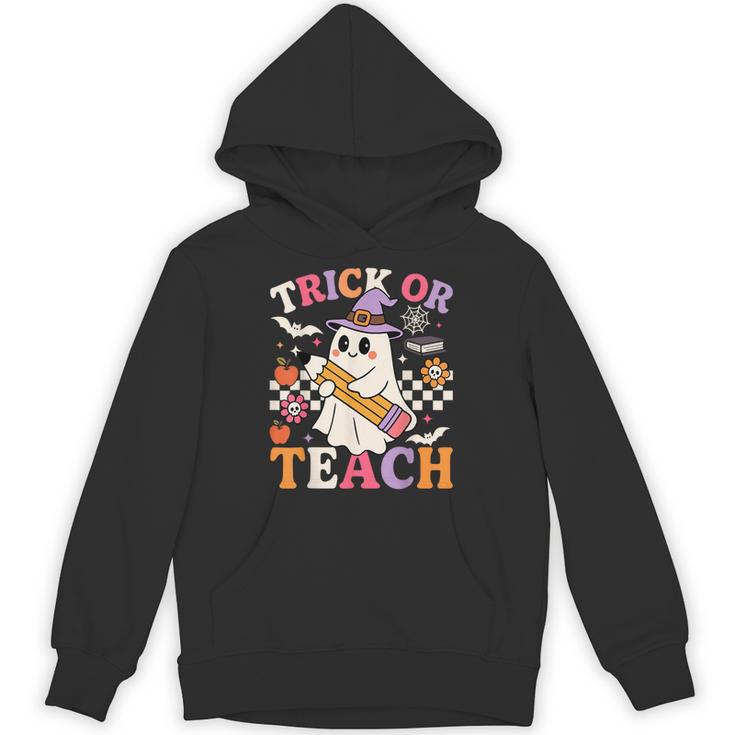Retro Floral Ghost Trick Or Teach Groovy Teacher Halloween Unisex Hoodie