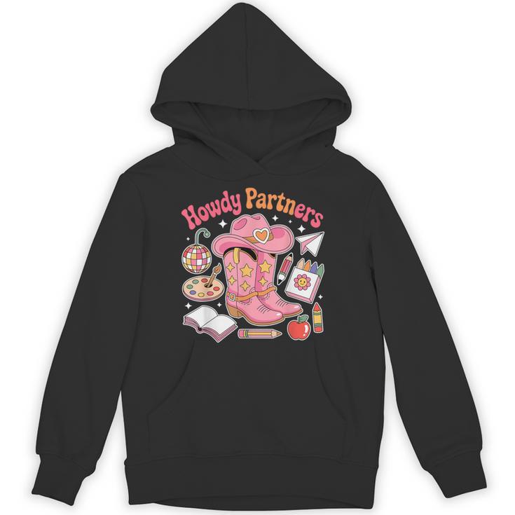 Retro Howdy Partners Cowgirl Cowboy Teacher Back To School Unisex Hoodie