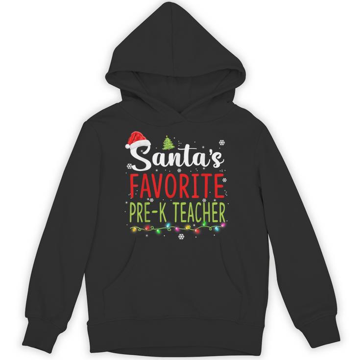 Santa's Favorite Pre-K Teacher Christmas Santa Hat Lights For Men Women Kids Unisex Hoodie