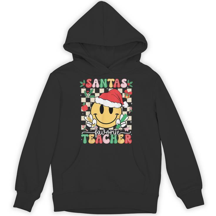 Santas Favorite Teacher Retro Groovy Smile Face Christmas Unisex Hoodie