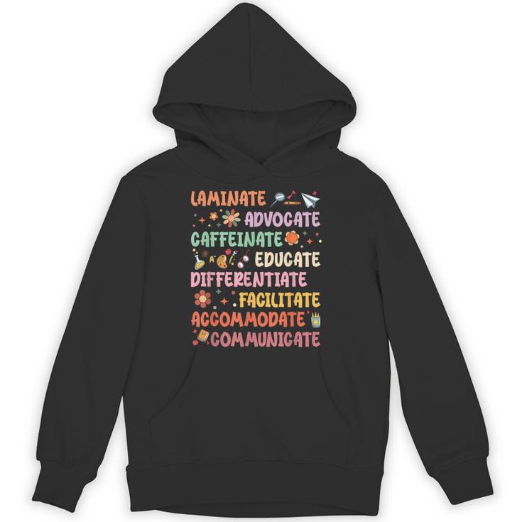 SPED Caffeinate Advocate Laminate Educate Teacher Facilitate For Men Women Unisex Hoodie