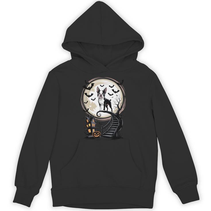 Spooky Halloween Moon Boston Terrier Boston Bull Bostie Unisex Hoodie