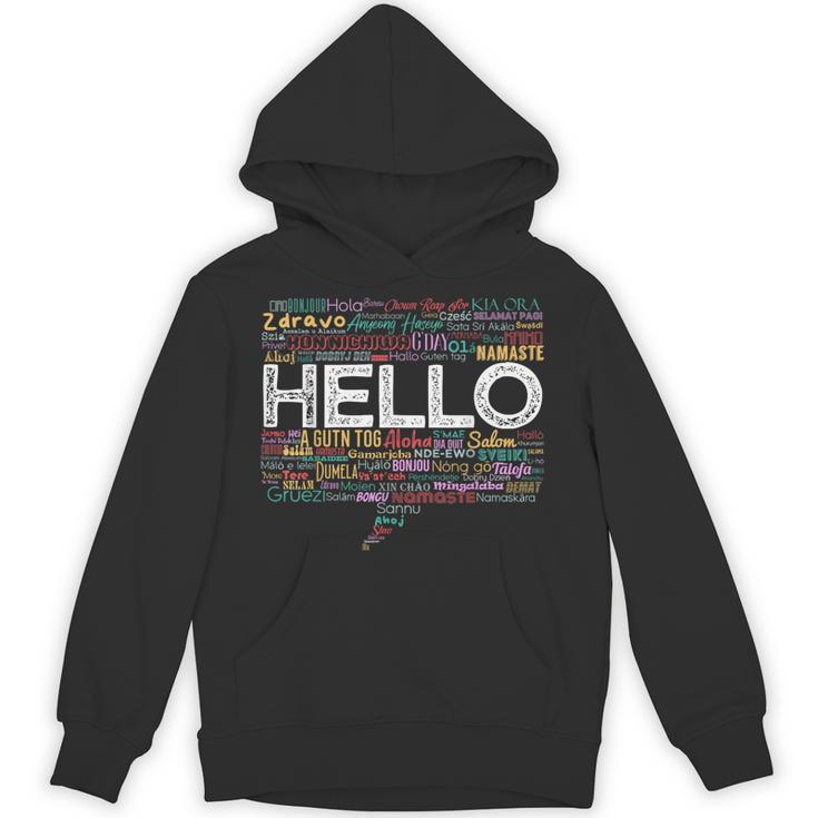 Start With Hello Different World Language Learning Teacher Unisex Hoodie