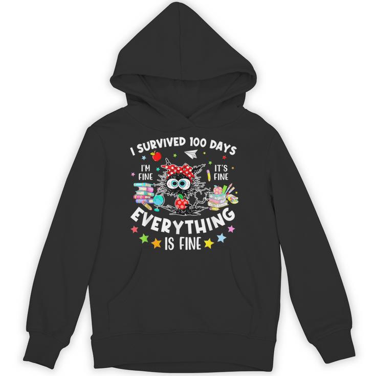 I Survived 100 Days Of School Teacher Kids Cat Lover Unisex Hoodie