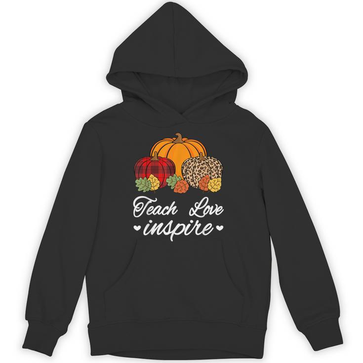 Teach Love Inspire Autumn Fall Plaid Leopard Pumpkin Teacher For Men Women Kids Unisex Hoodie