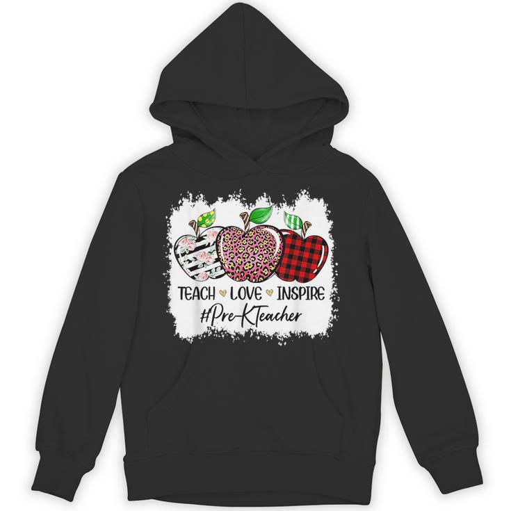 Teach Love Inspire Pre-k Teacher Apple Leopard Red Plain Unisex Hoodie