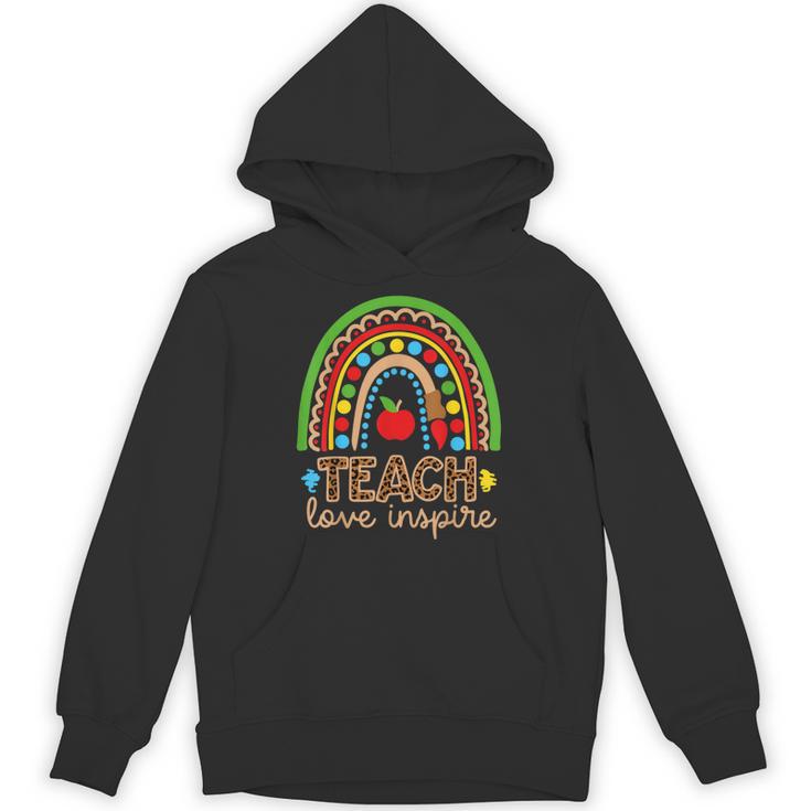 Teach Love Inspire Rainbow Leopard Cheetah Print Teacher Unisex Hoodie