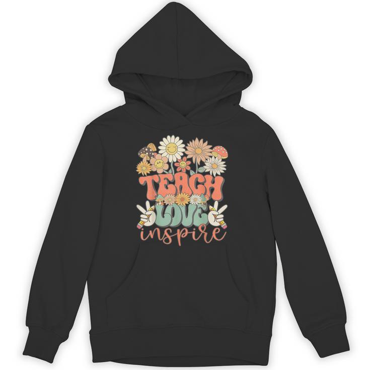 Teach Love Inspire Retro Groovy Daisy Back To School Teacher For Men Women Kids Unisex Hoodie